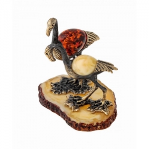 Фигурка с янтарем в бронзе - Птицы Фламинго - 65х70 мм