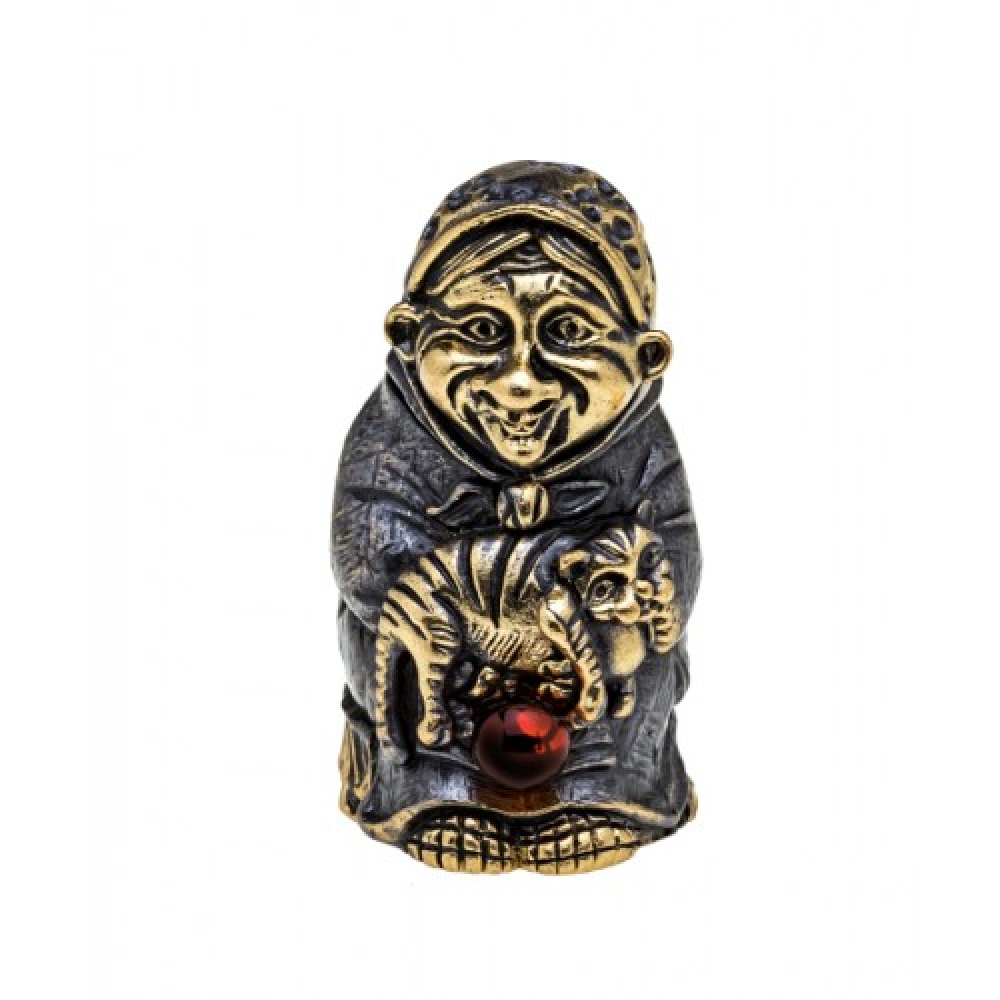 Фигурка с янтарем в бронзе - Колокольчик Бабуля  - 30х50 мм