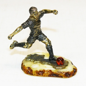 Фигурка с янтарем в бронзе - Футбол - 35х55х55 мм