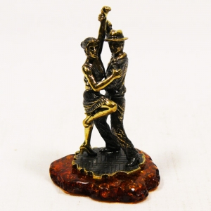 Фигурка с янтарем в бронзе - Танцы Парочка Ча-ча-ча - 45х45х75 мм