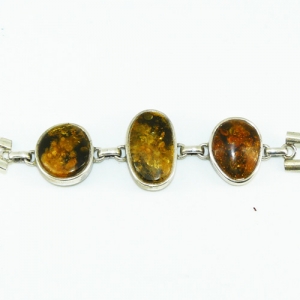 Браслет из янтаря медового в оправе глубокое серебрение - 19 см ширина 2.5 см