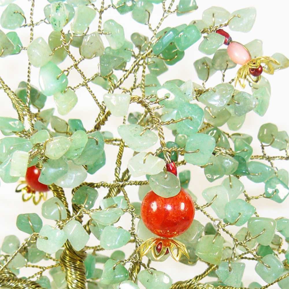 Гранатовое дерево с плодами из авантюрина и коралла в вазе из оникса - счастливое будущее - дерево счастья